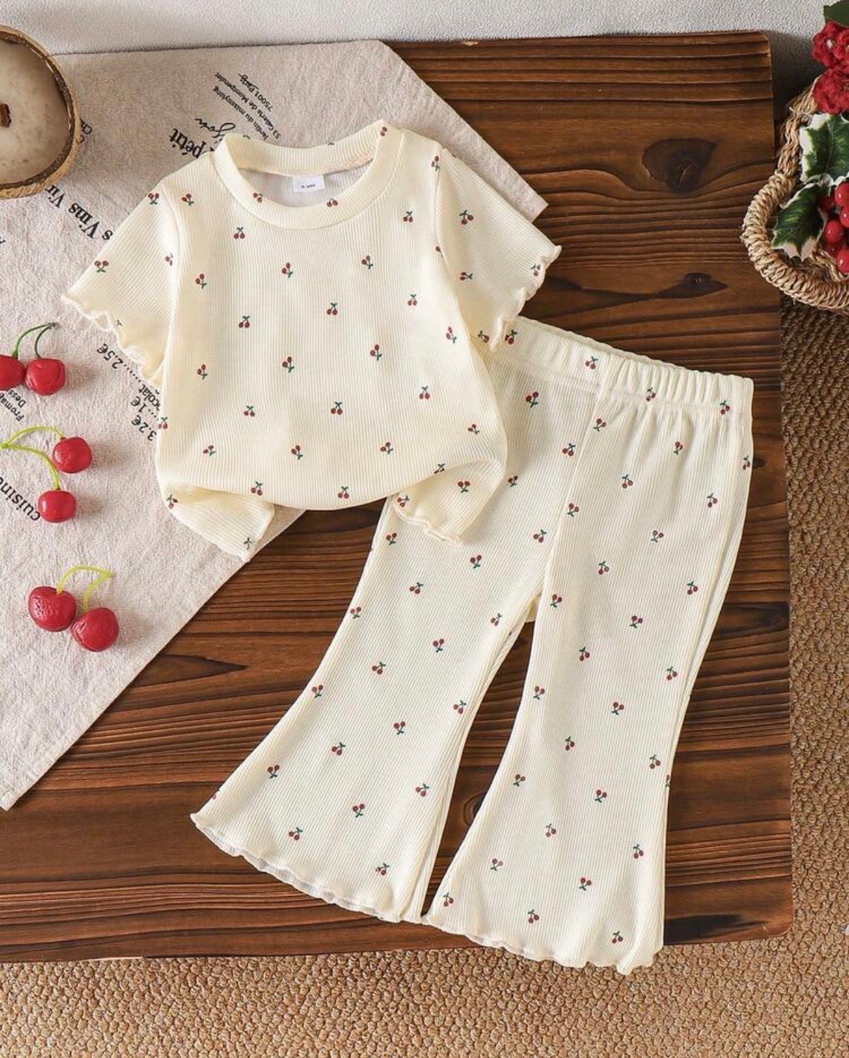 Cherry Flared Set - CREAM