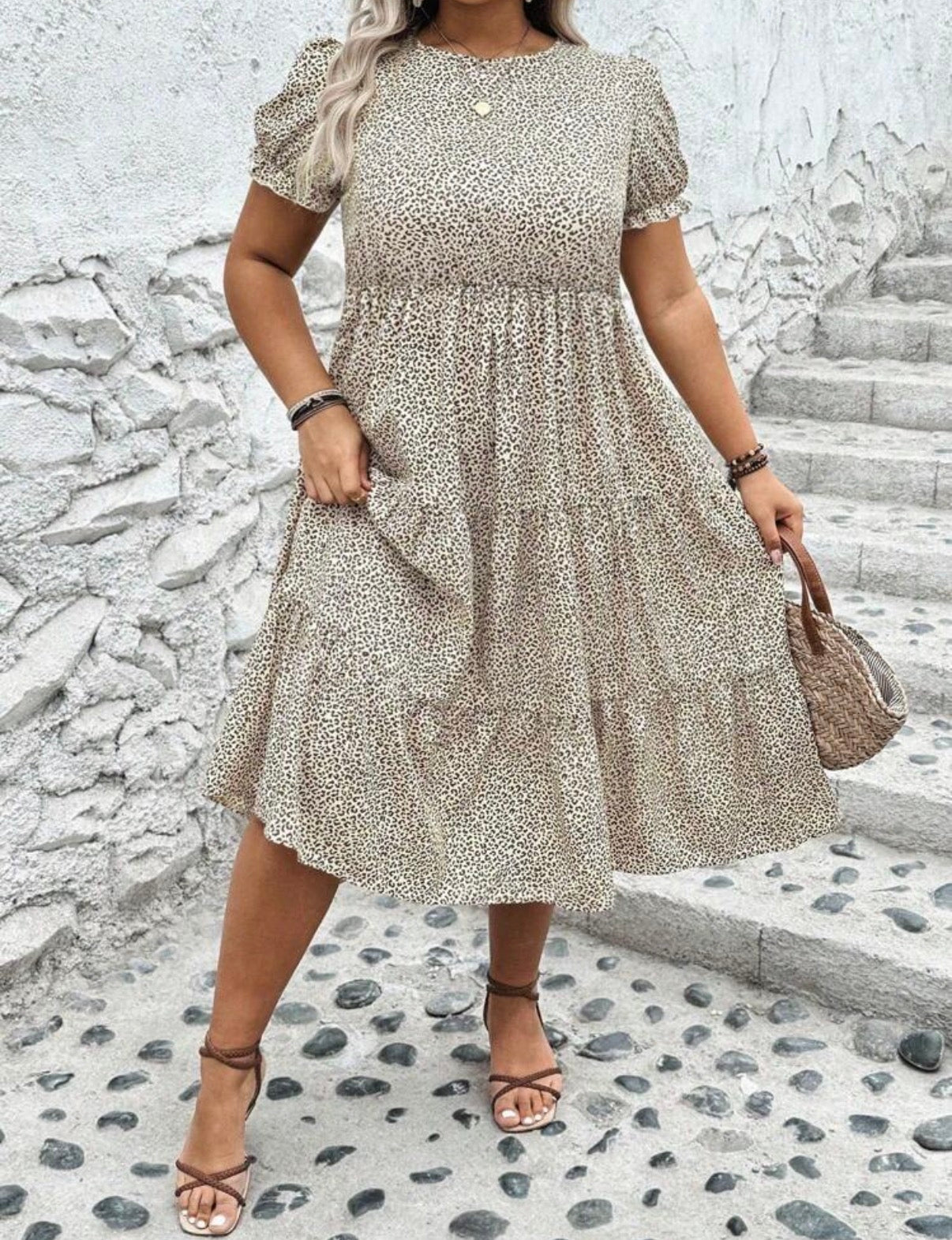 Leopard Print Dress - BEIGE
