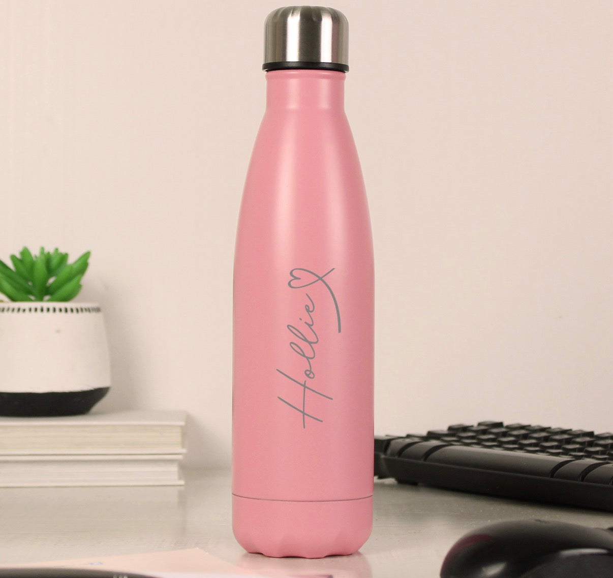 Personalised Heart Pink Metal Insulated Drinks Bottle