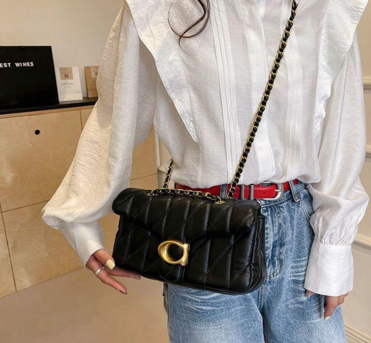 C Gold Buckle Bag - BLACK