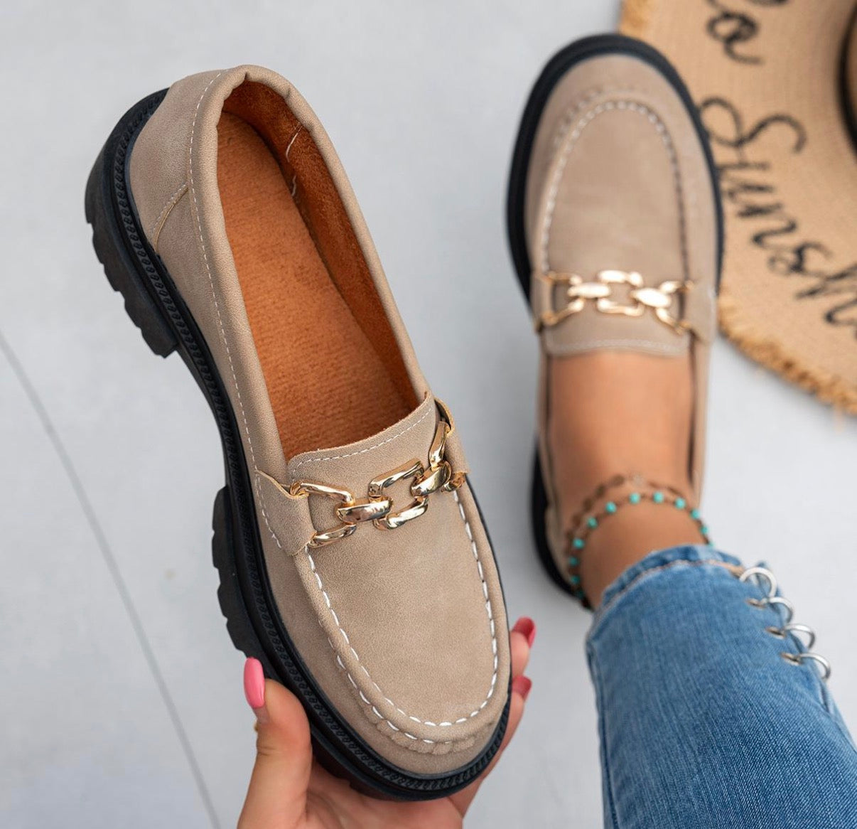 Gold Buckle Loafers