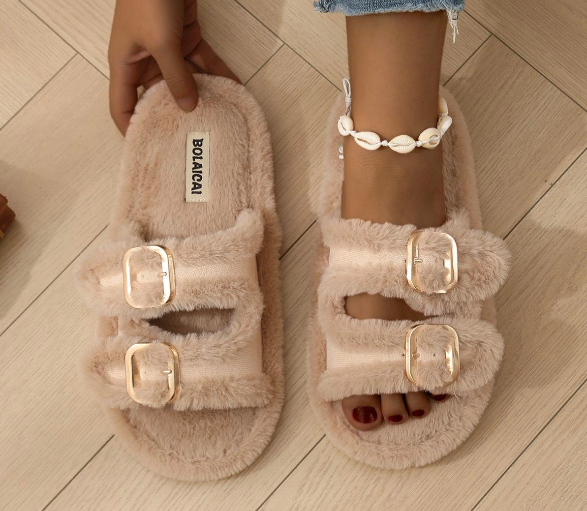 2 Strap Fluffy Slippers