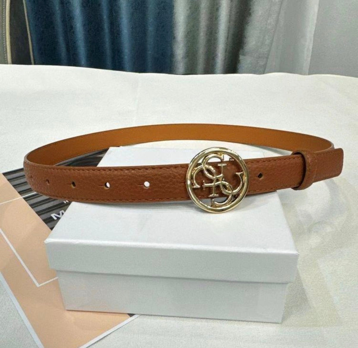 Gold Buckle Belt - BROWN