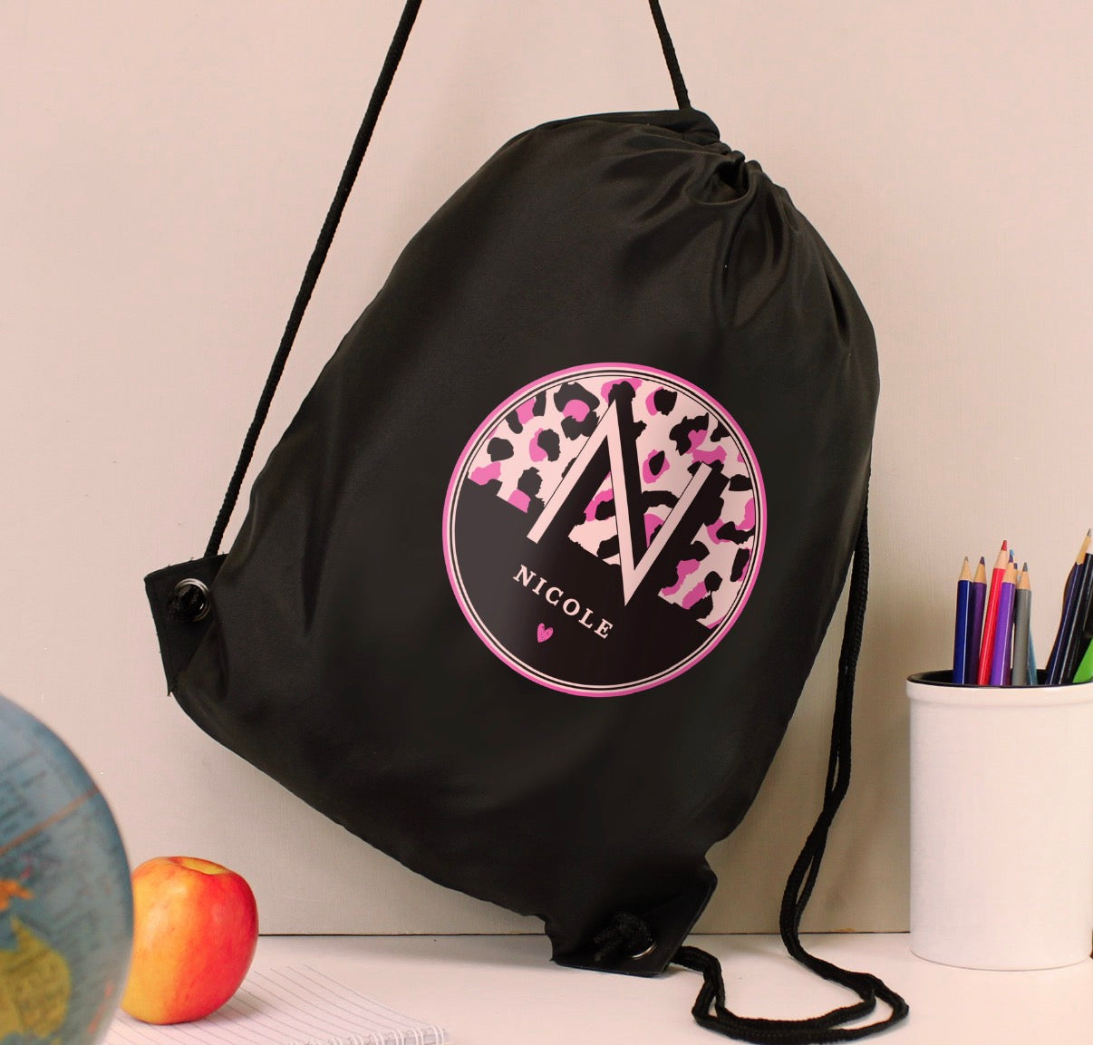 Personalised Leopard Print Black Kit Bag