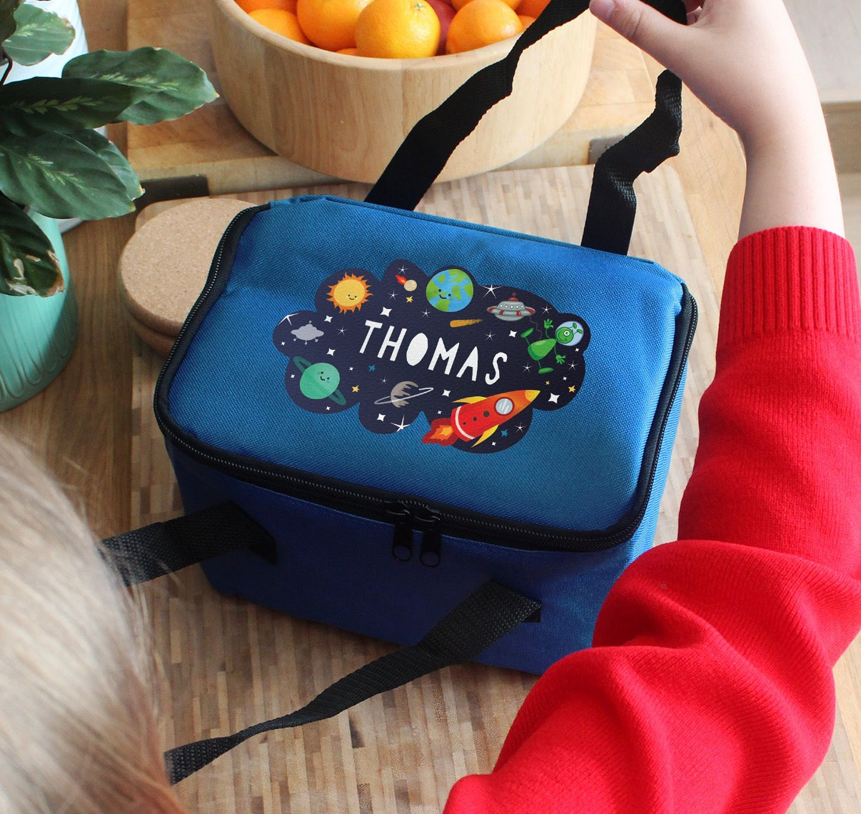 Personalised Space Blue Lunch Bag