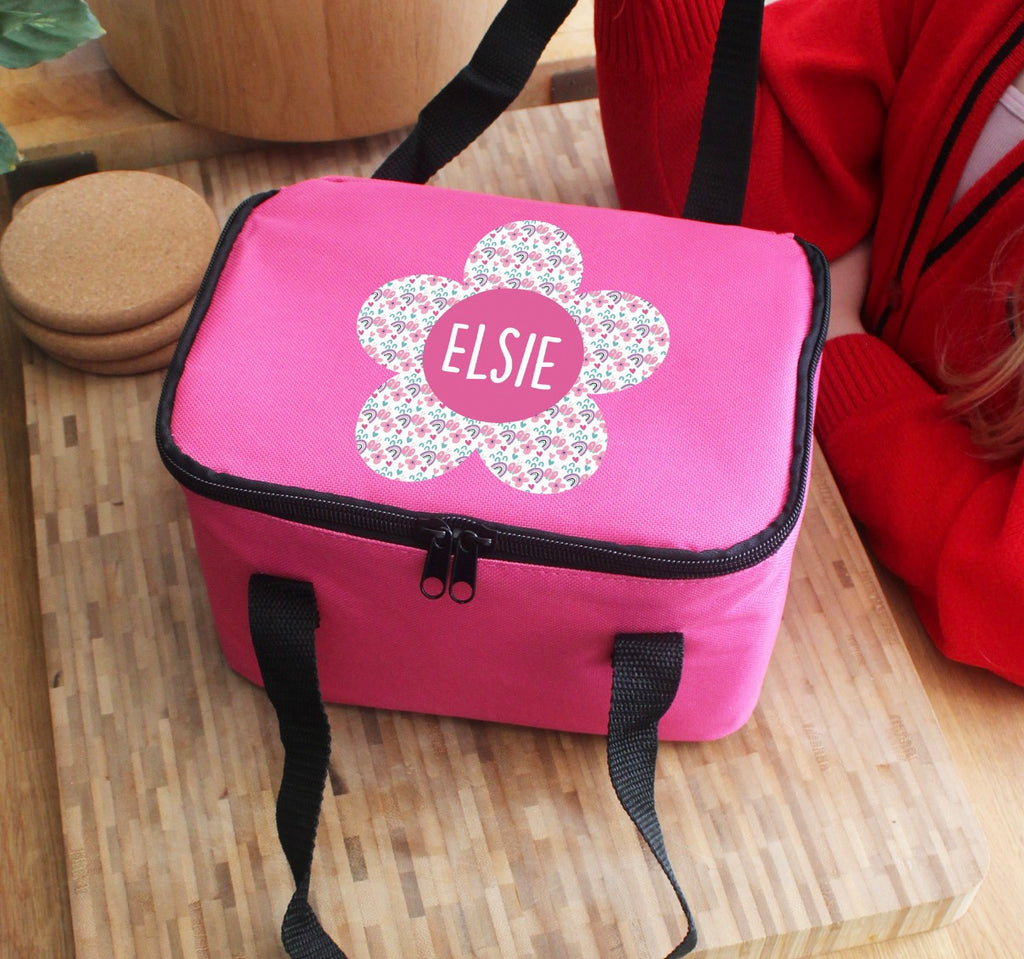 Personalised Flower Pink Lunch Bag
