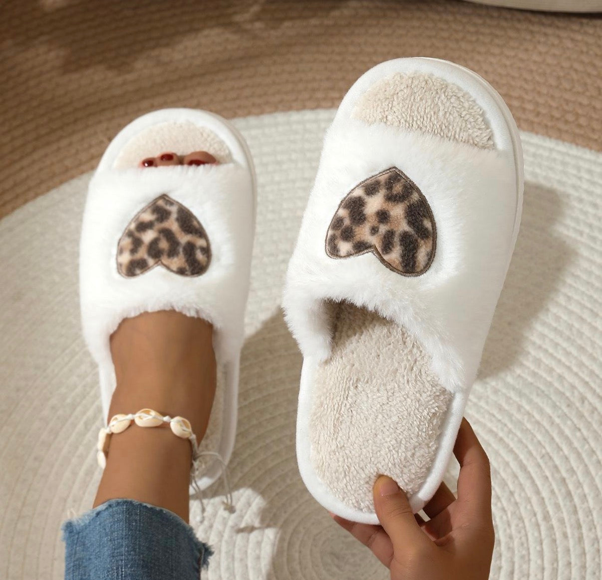 Leopard Love Heart Slippers