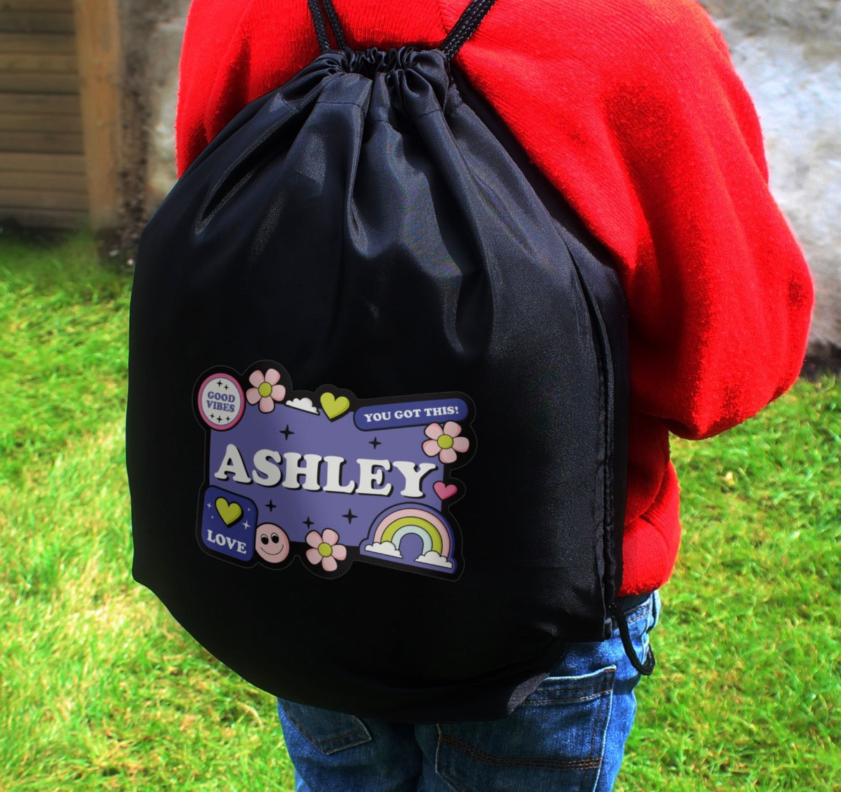 Personalised Good Vibes Black Kit Bag