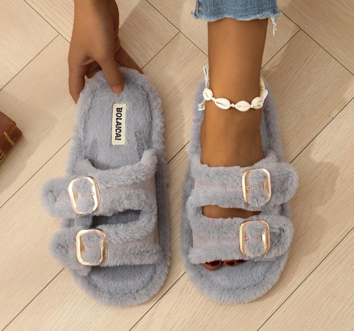 2 Strap Fluffy Slippers