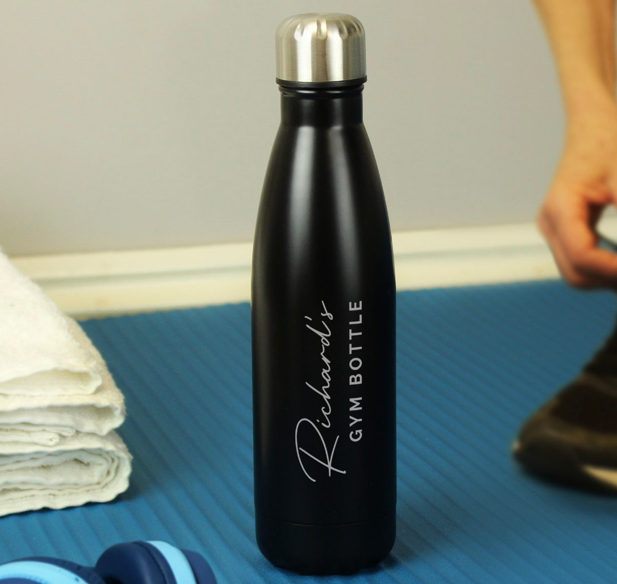 Personalised Two Lines Black Metal Insulated Drinks Bottle
