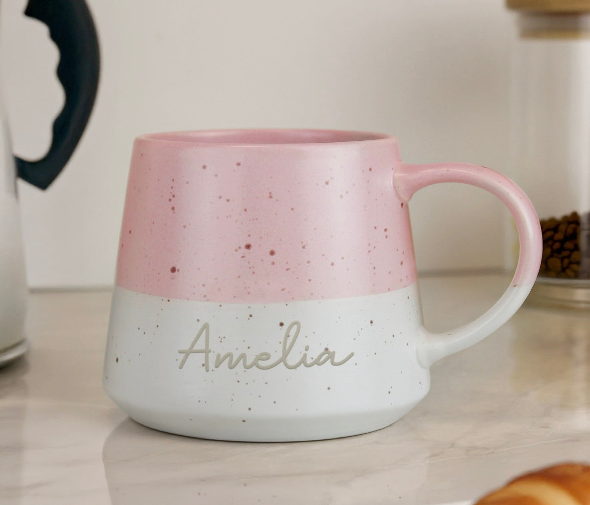 Personalised Name Pink Speckled Ceramic Mug