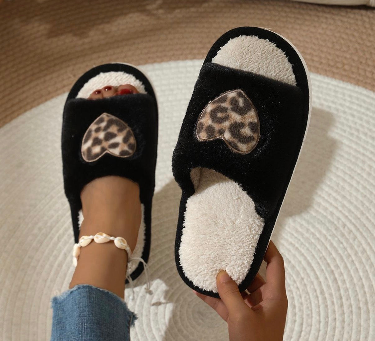 Leopard Love Heart Slippers