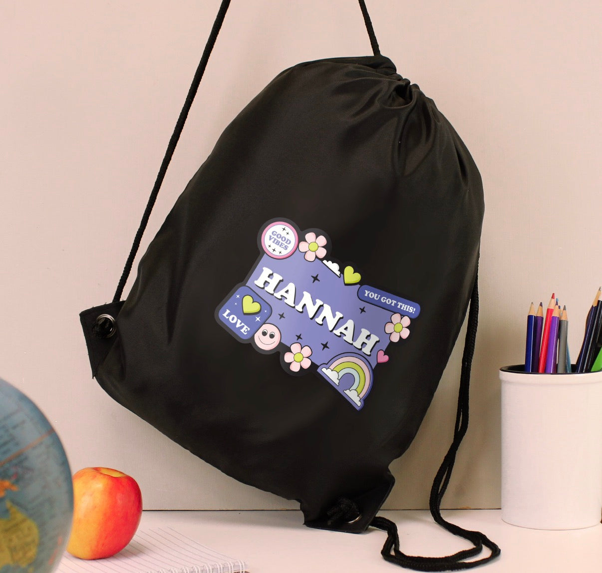 Personalised Good Vibes Black Kit Bag