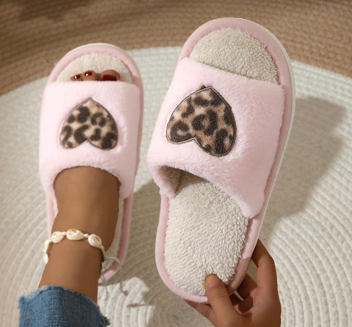 Leopard Love Heart Slippers