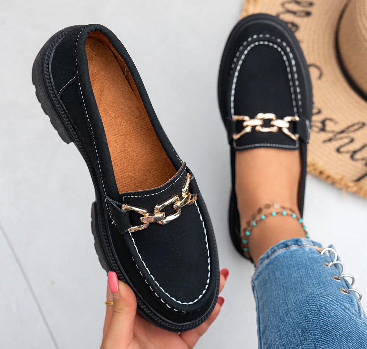 Gold Buckle Loafers