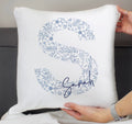 Personalised Floral Blue Initial Cushion