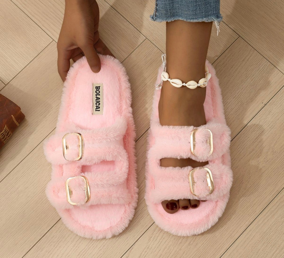 2 Strap Fluffy Slippers