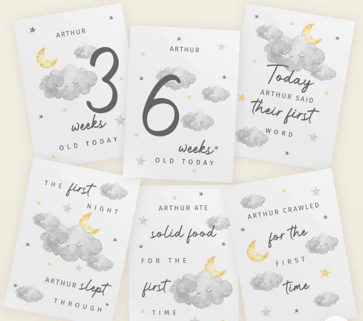 Personalised Cloud Baby Milestone Cards
