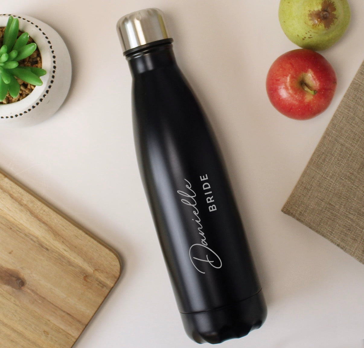 Personalised Two Lines Black Metal Insulated Drinks Bottle