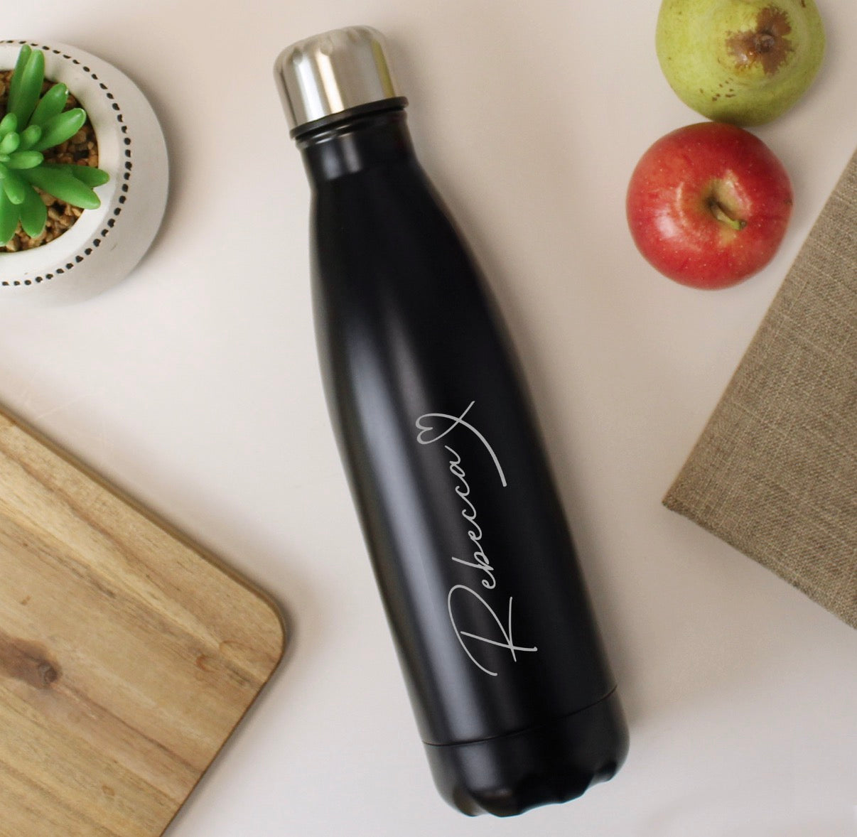 Personalised Heart Black Metal Insulated Drinks Bottle