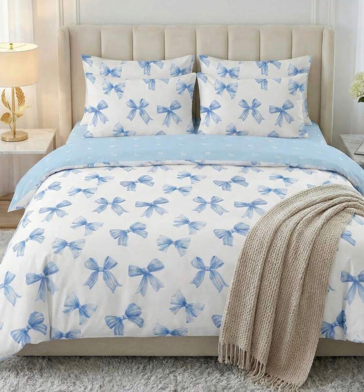 Bow Bedding Double - BLUE