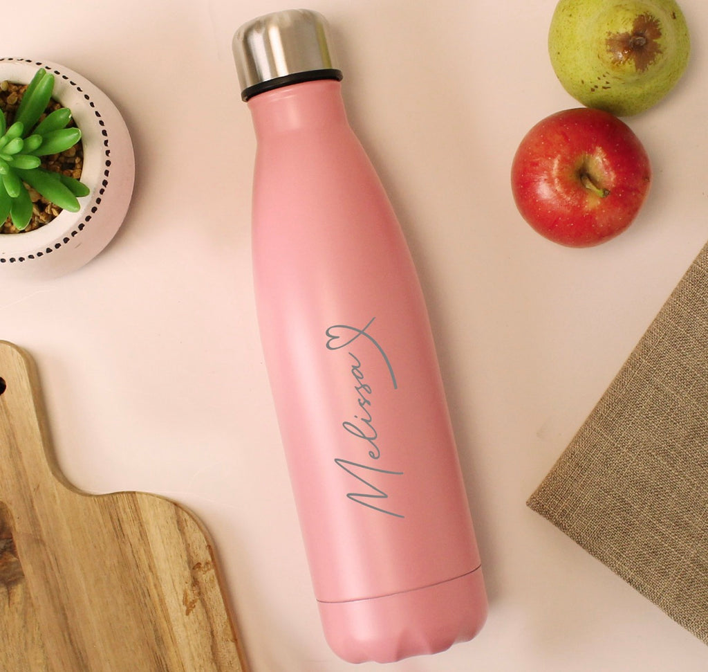 Personalised Heart Pink Metal Insulated Drinks Bottle