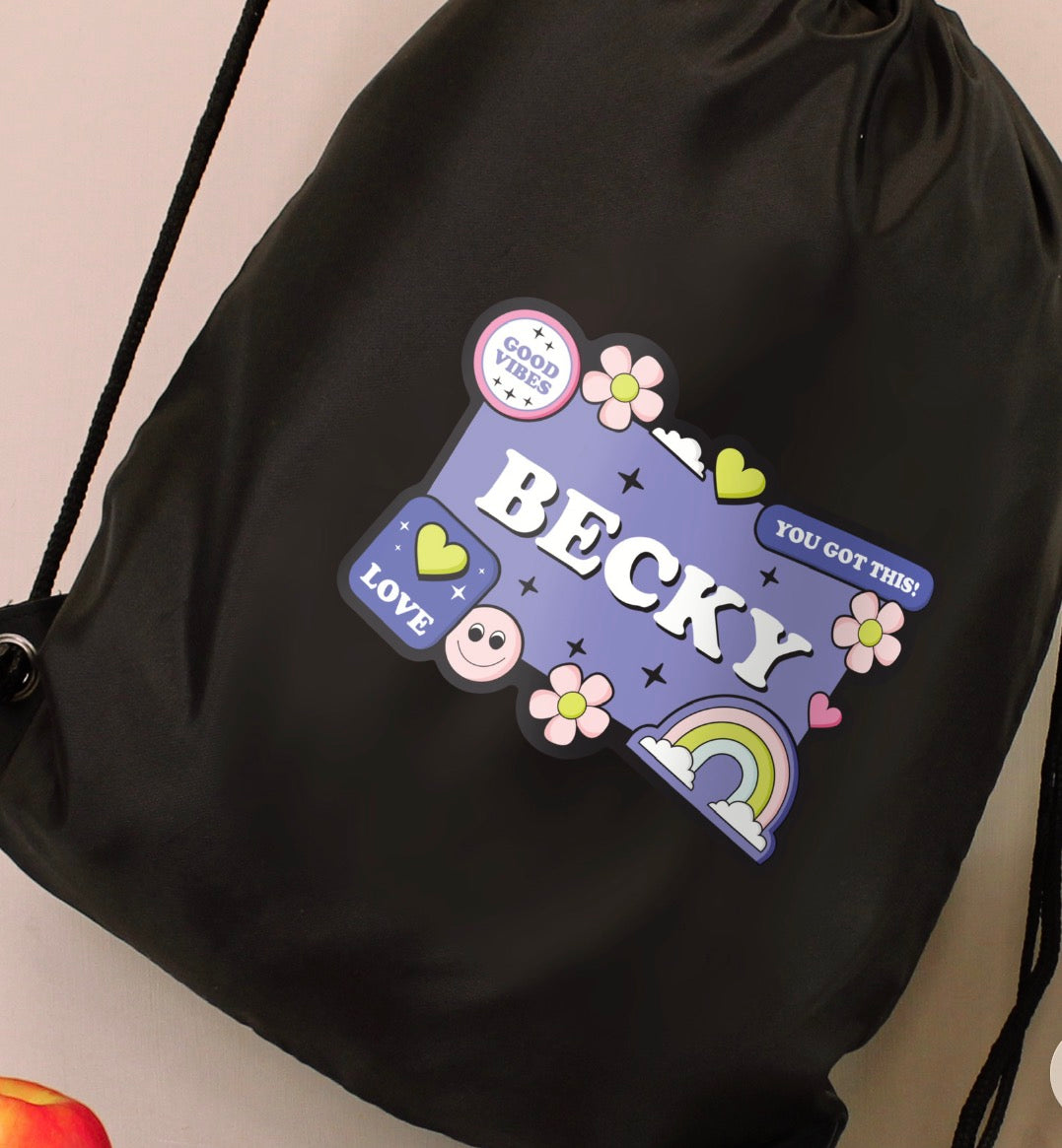Personalised Good Vibes Black Kit Bag