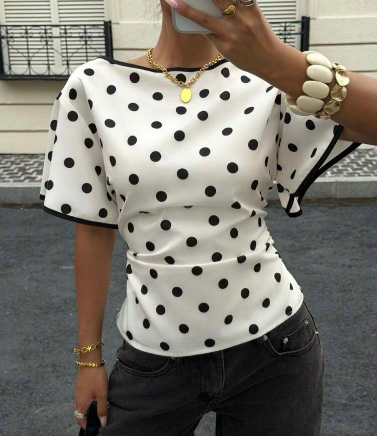Polka Dot Pleated Top