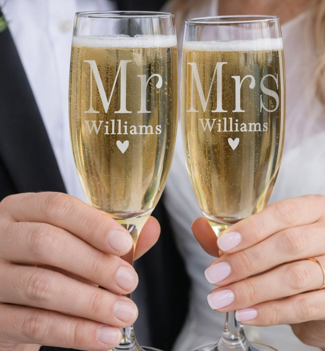 Personalised Mr & Mrs Pair of Flute Glasses