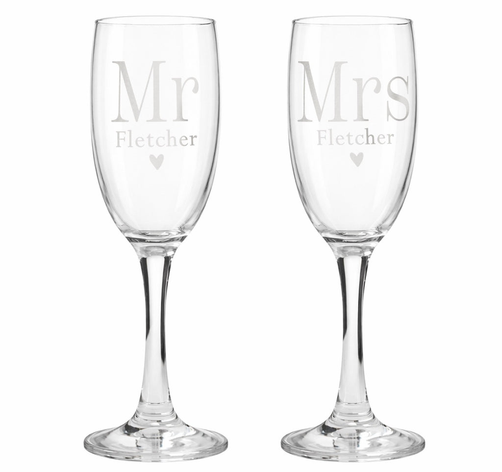 Personalised Mr & Mrs Pair of Flute Glasses