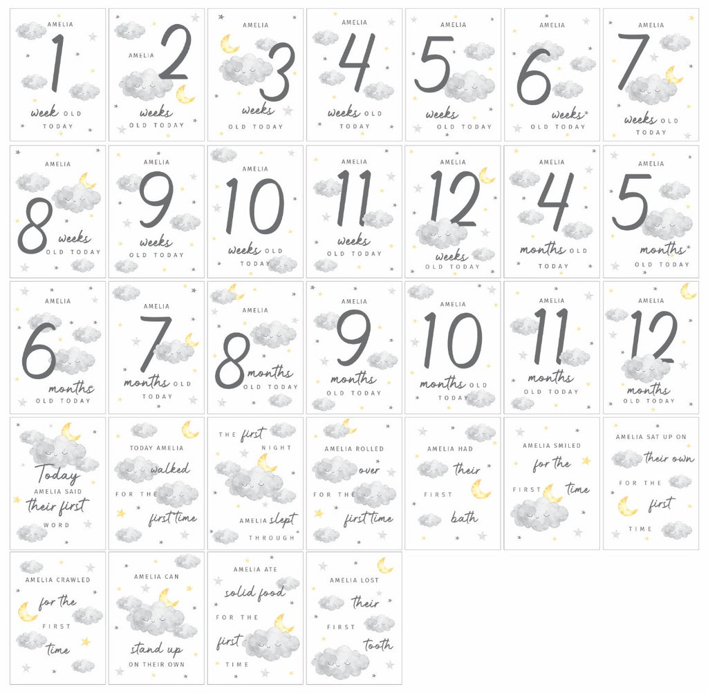 Personalised Cloud Baby Milestone Cards