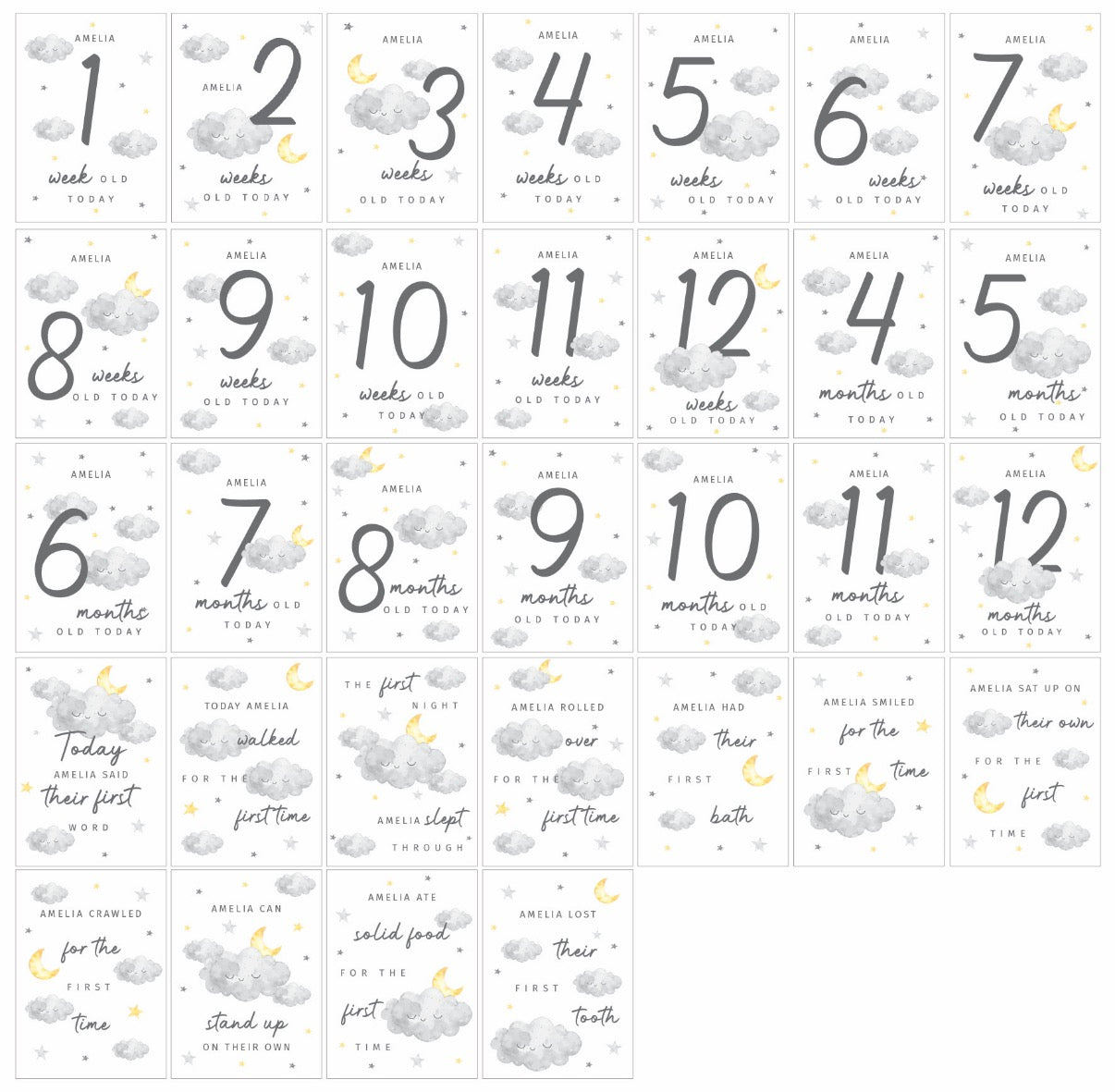Personalised Cloud Baby Milestone Cards