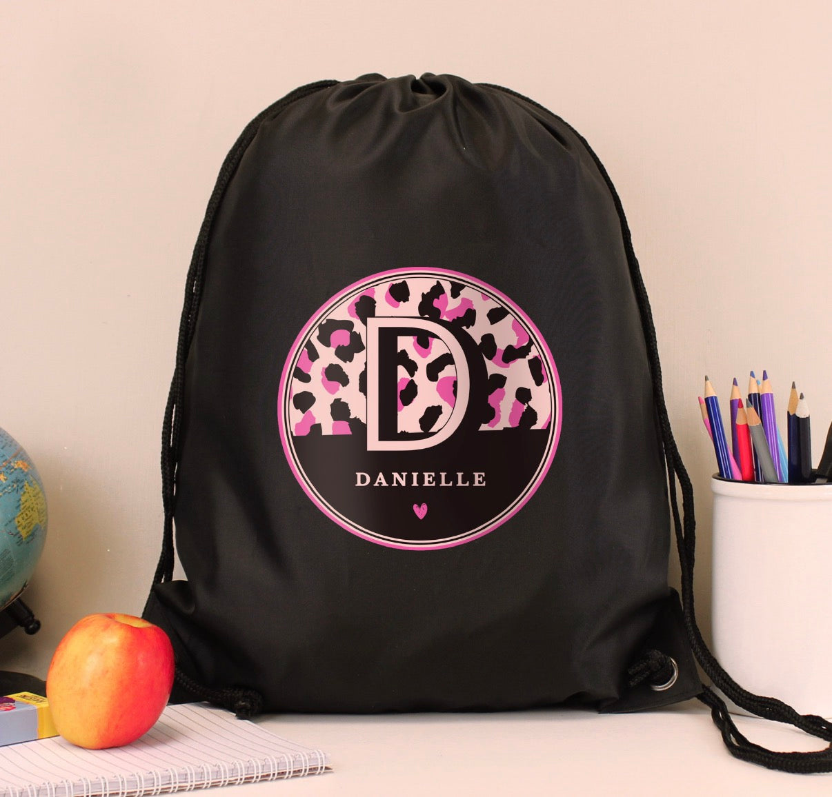Personalised Leopard Print Black Kit Bag